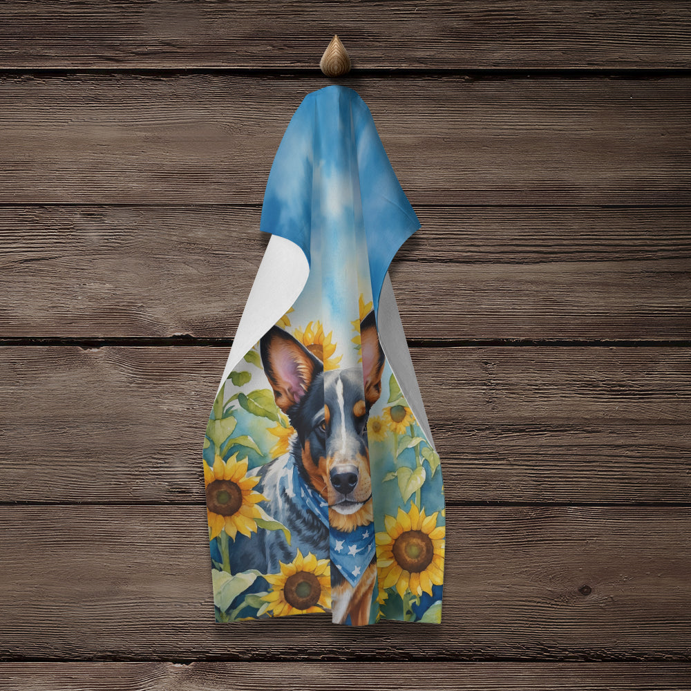 Australian Cattle Dog in Sunflowers Kitchen Towel