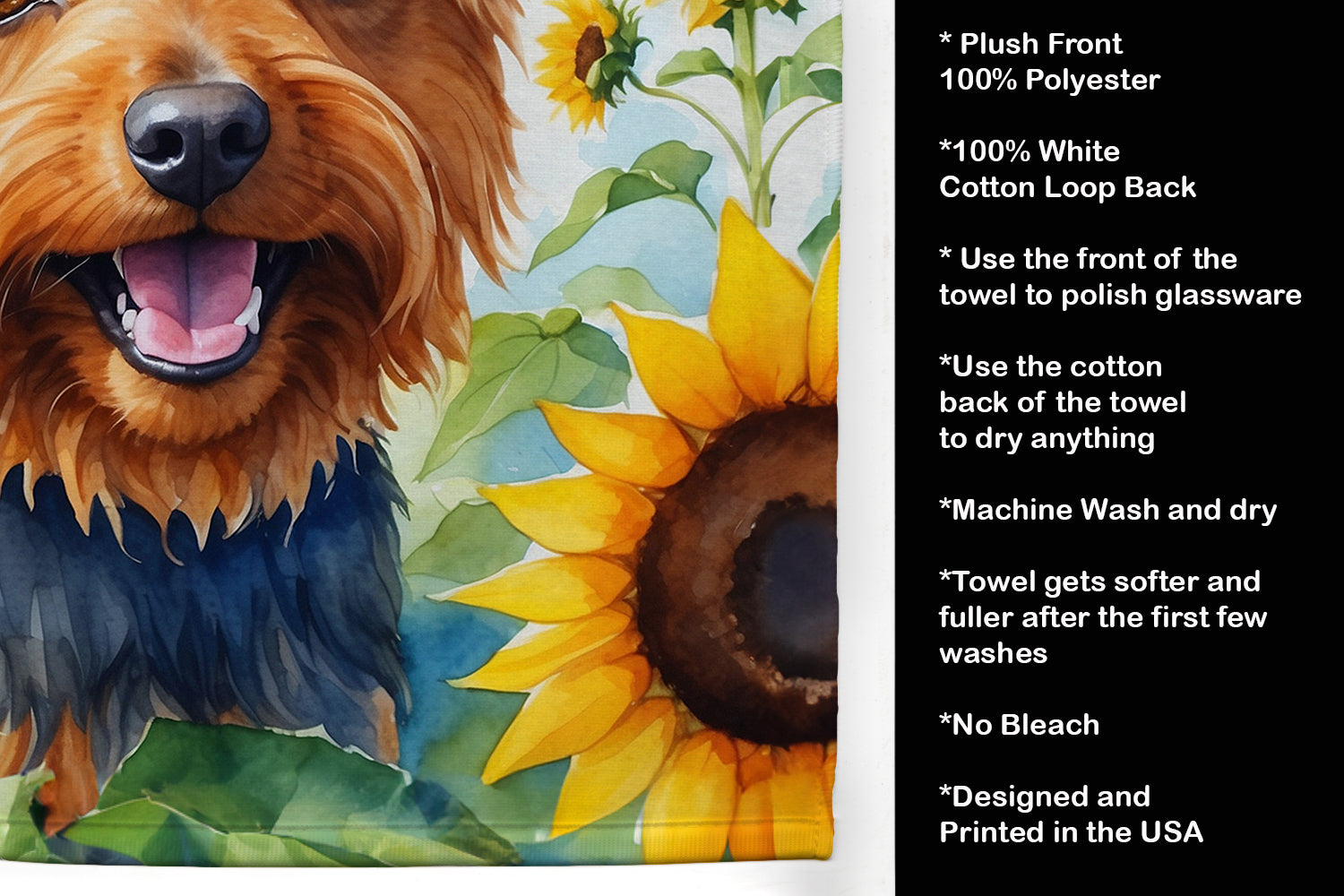 Australian Terrier in Sunflowers Kitchen Towel