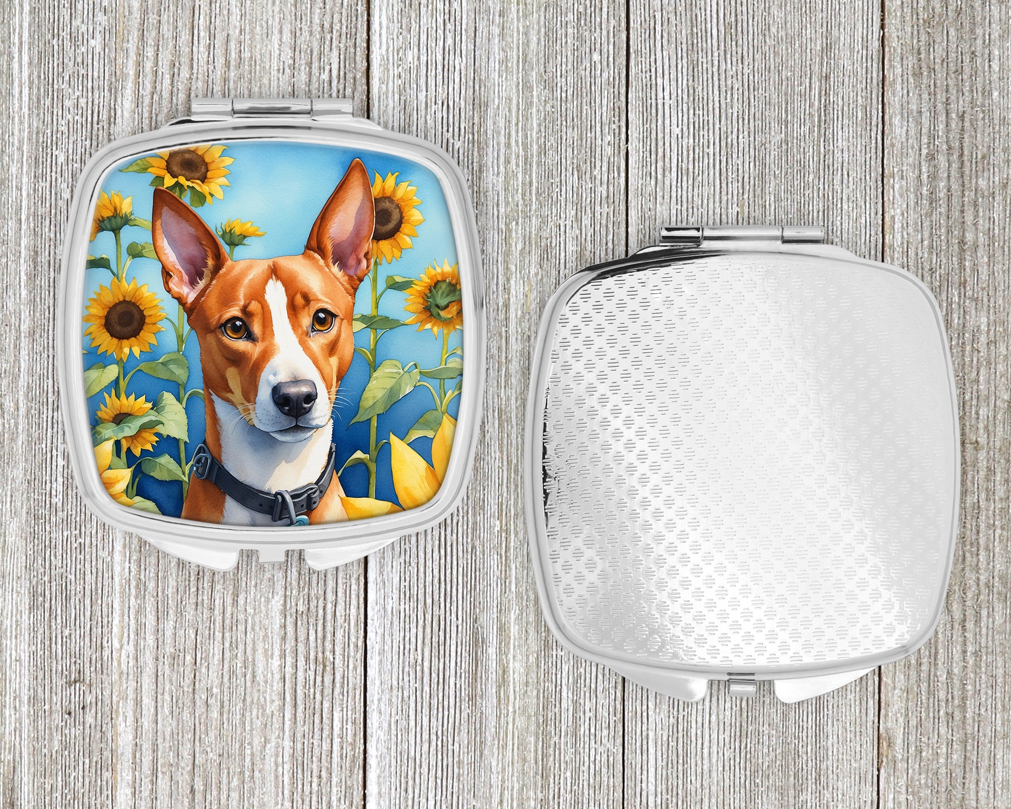 Basenji in Sunflowers Compact Mirror