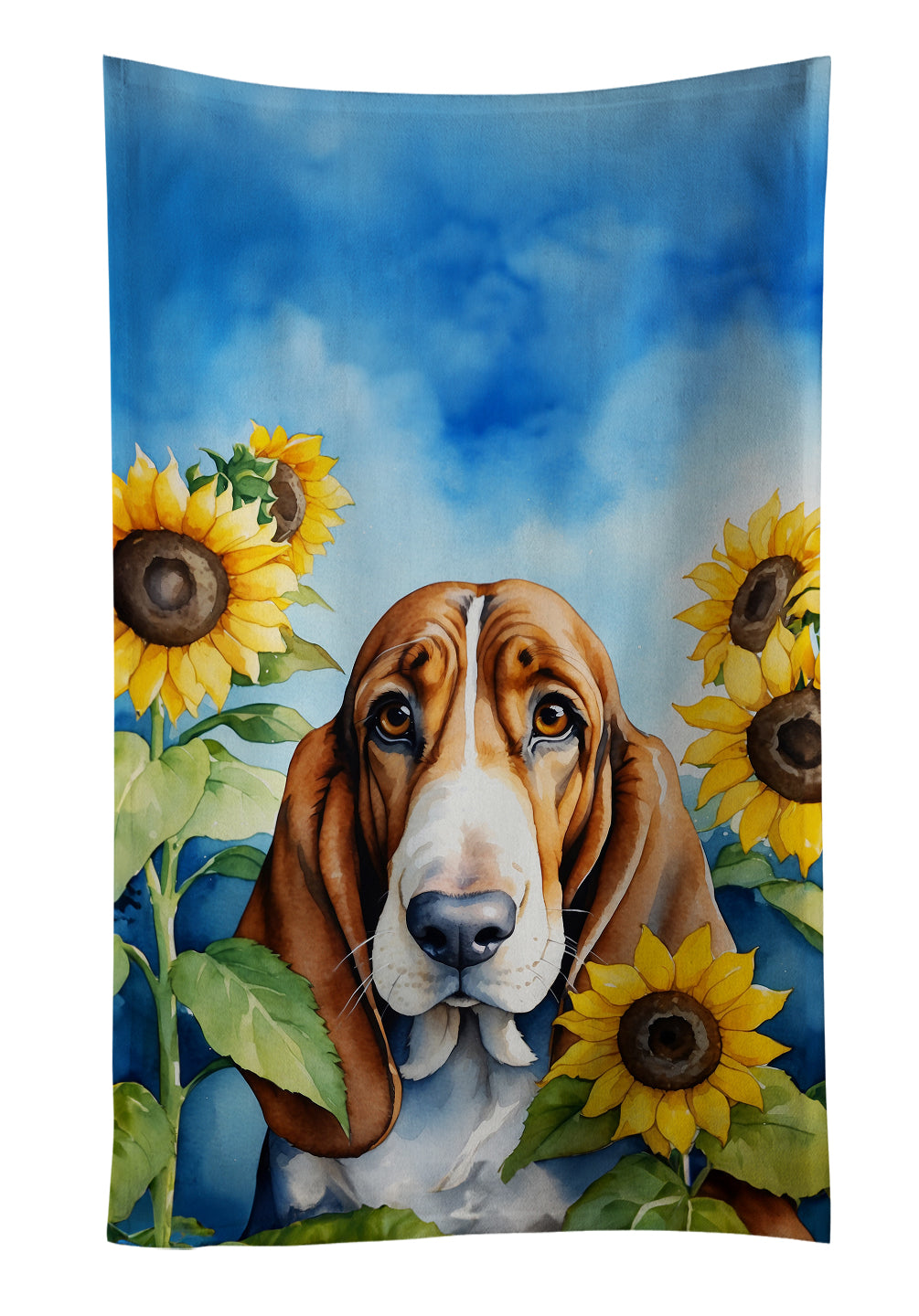 Buy this Basset Hound in Sunflowers Kitchen Towel