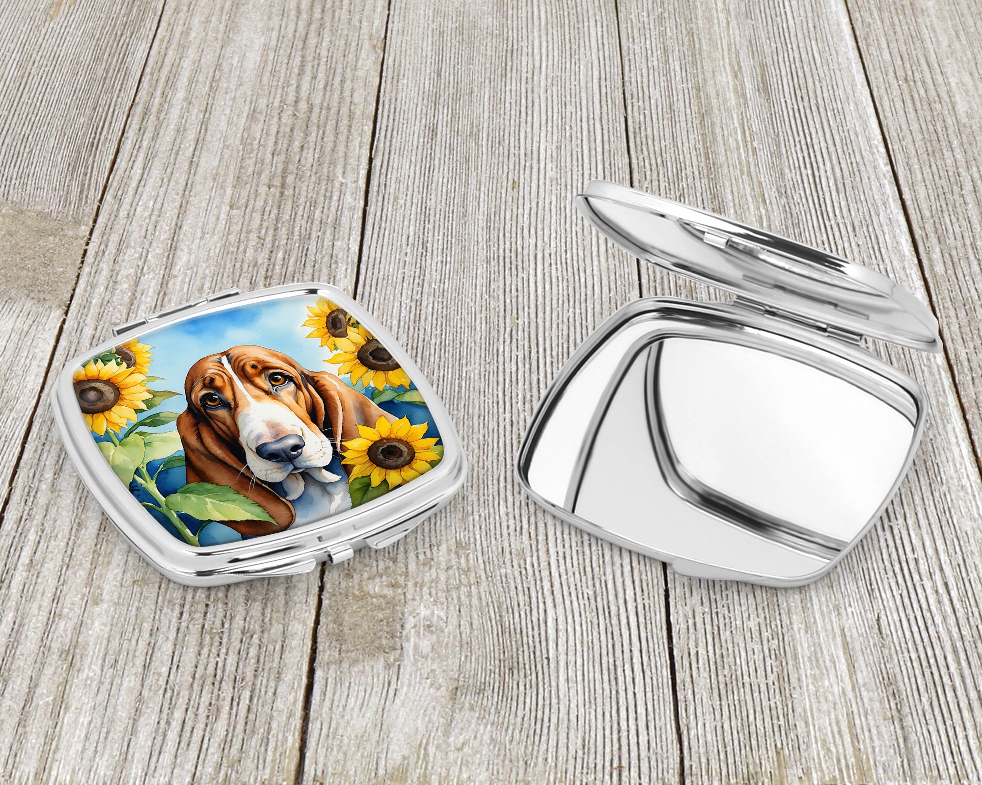 Basset Hound in Sunflowers Compact Mirror