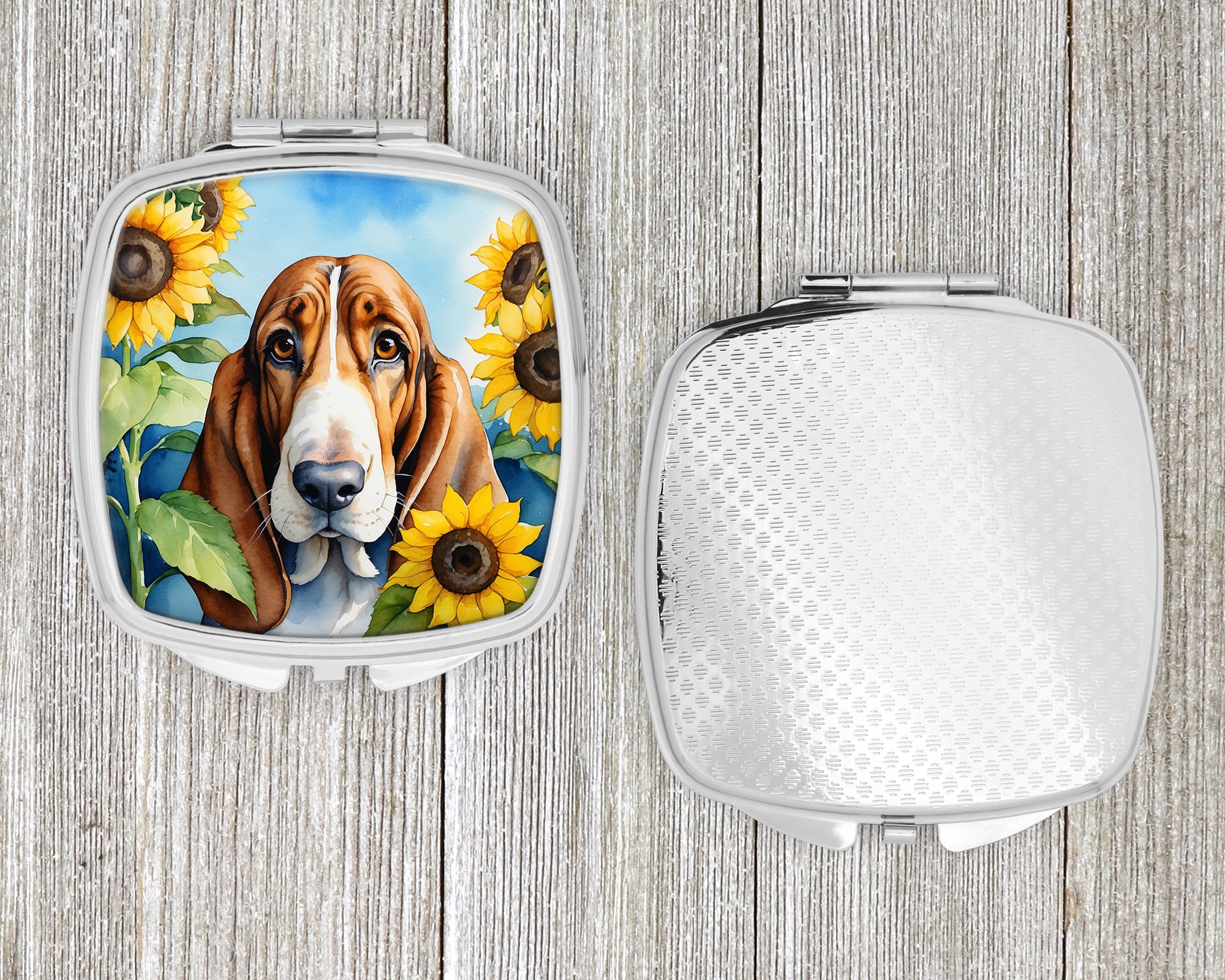 Basset Hound in Sunflowers Compact Mirror