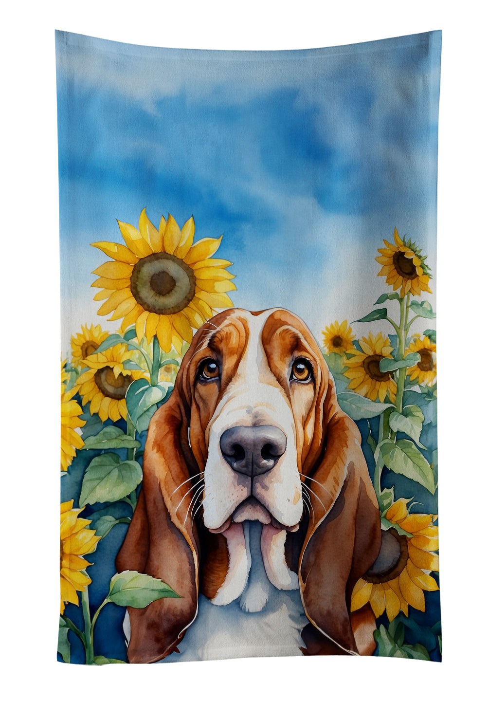 Buy this Basset Hound in Sunflowers Kitchen Towel