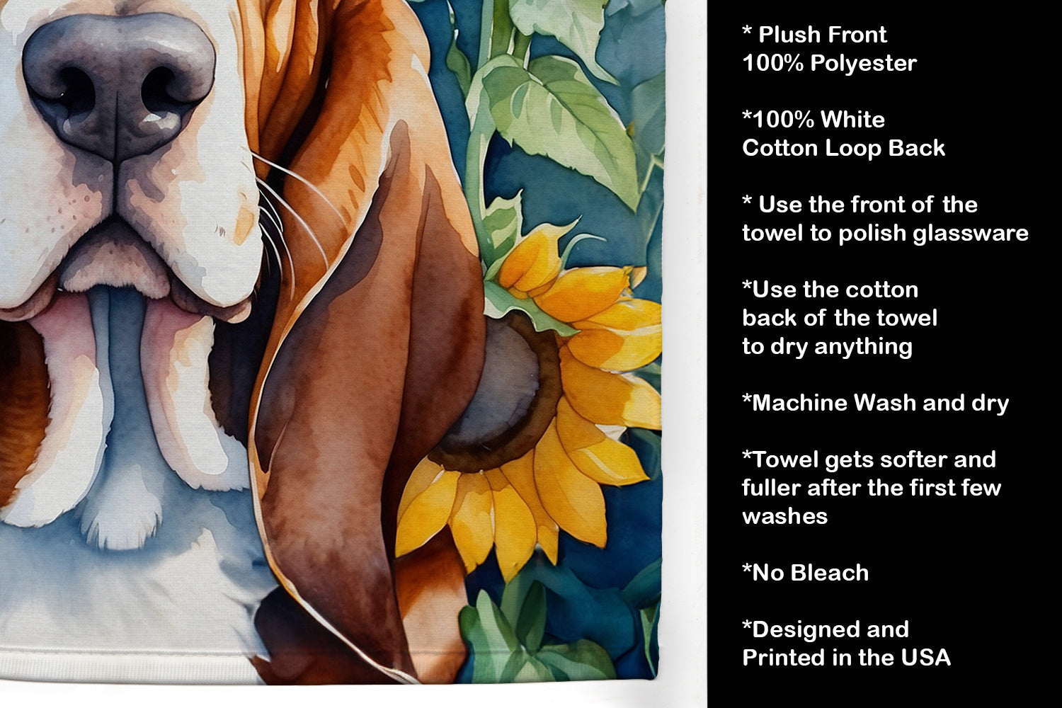 Basset Hound in Sunflowers Kitchen Towel