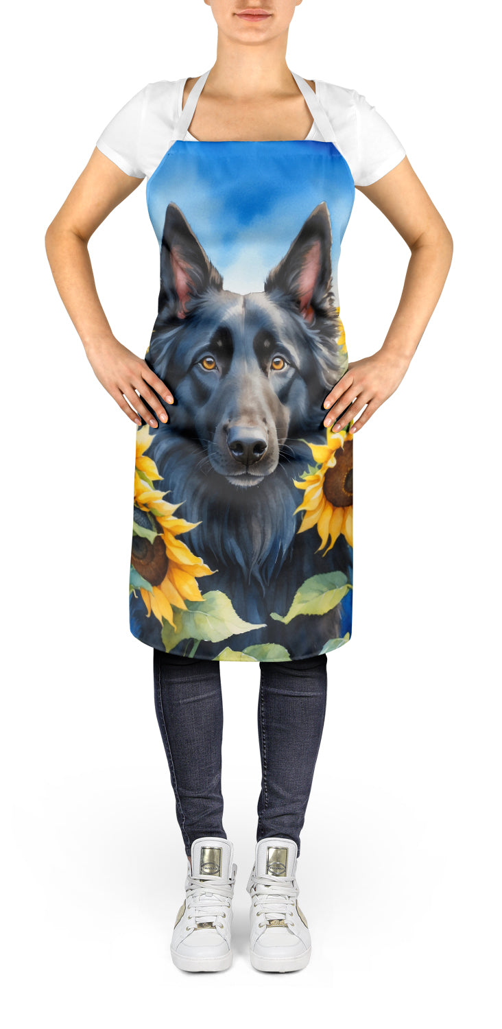 Belgian Sheepdog in Sunflowers Apron