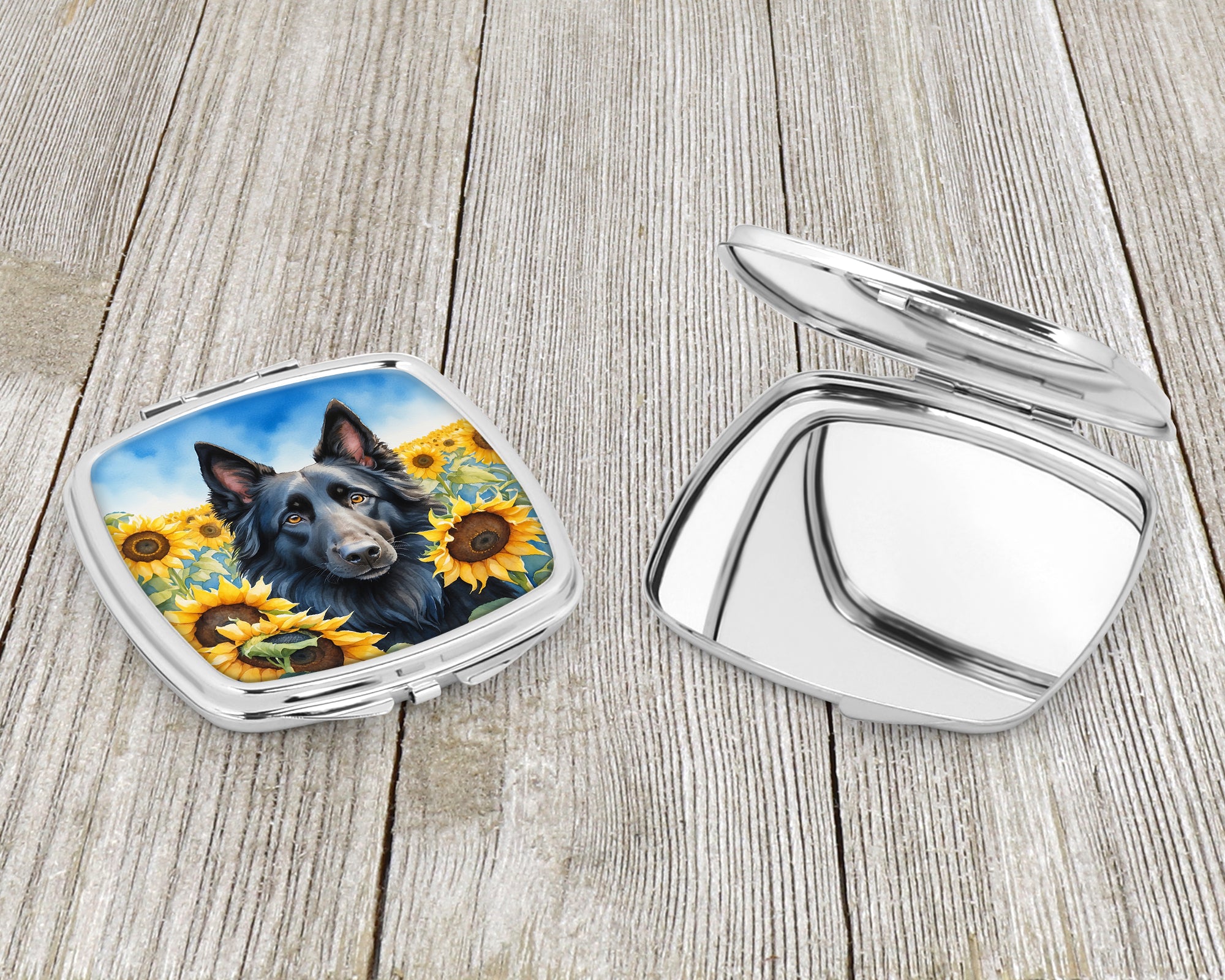 Belgian Sheepdog in Sunflowers Compact Mirror