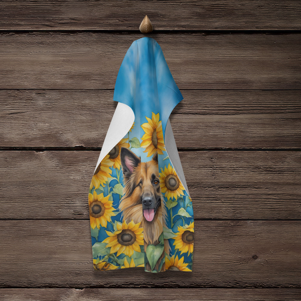 Belgian Tervuren in Sunflowers Kitchen Towel