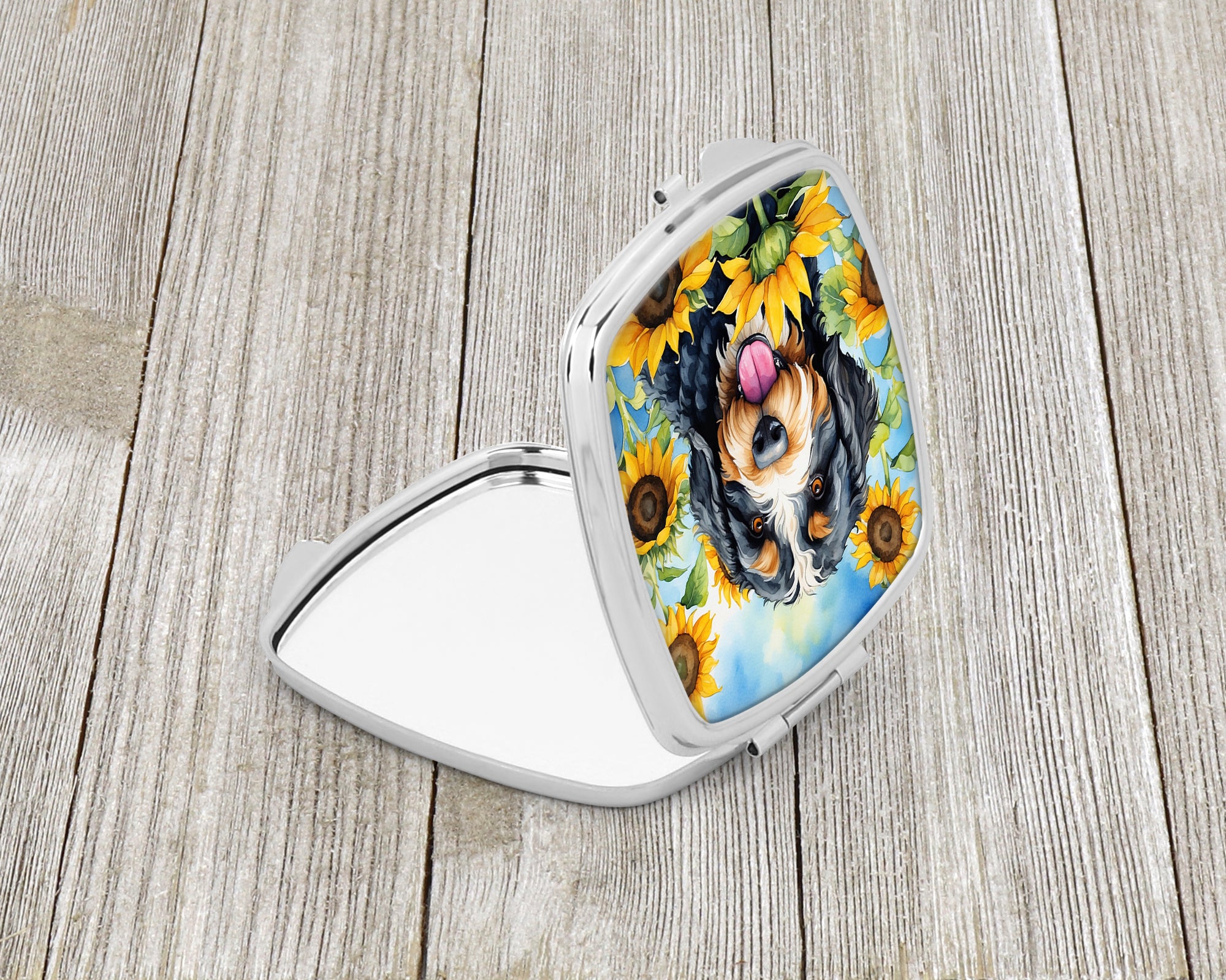 Bernedoodle in Sunflowers Compact Mirror