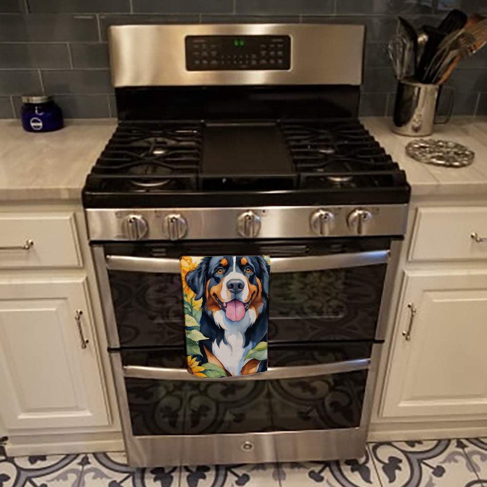 Bernese Mountain Dog in Sunflowers Kitchen Towel