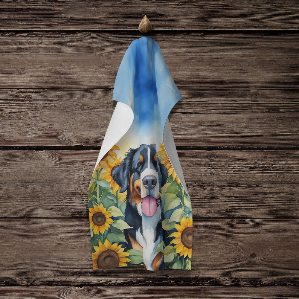 Bernese Mountain Dog in Sunflowers Kitchen Towel