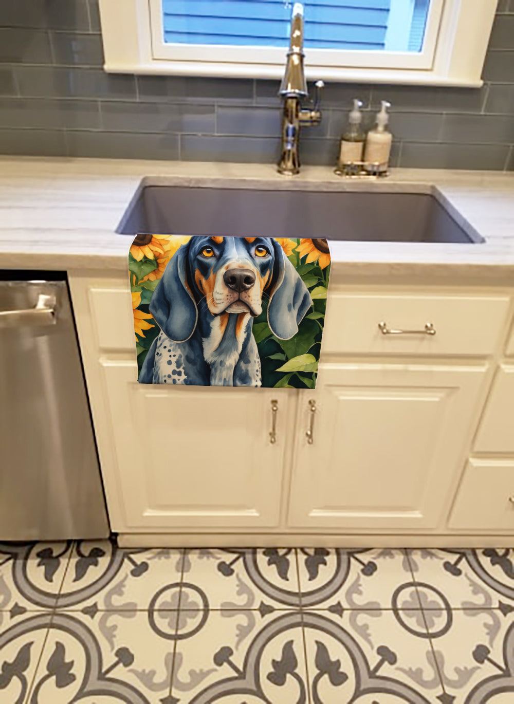 Bluetick Coonhound in Sunflowers Kitchen Towel