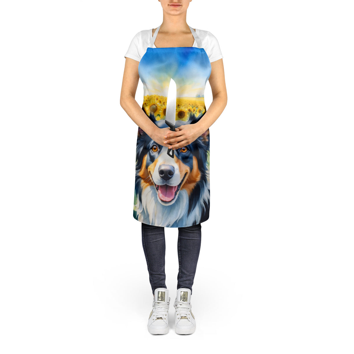 Border Collie in Sunflowers Apron