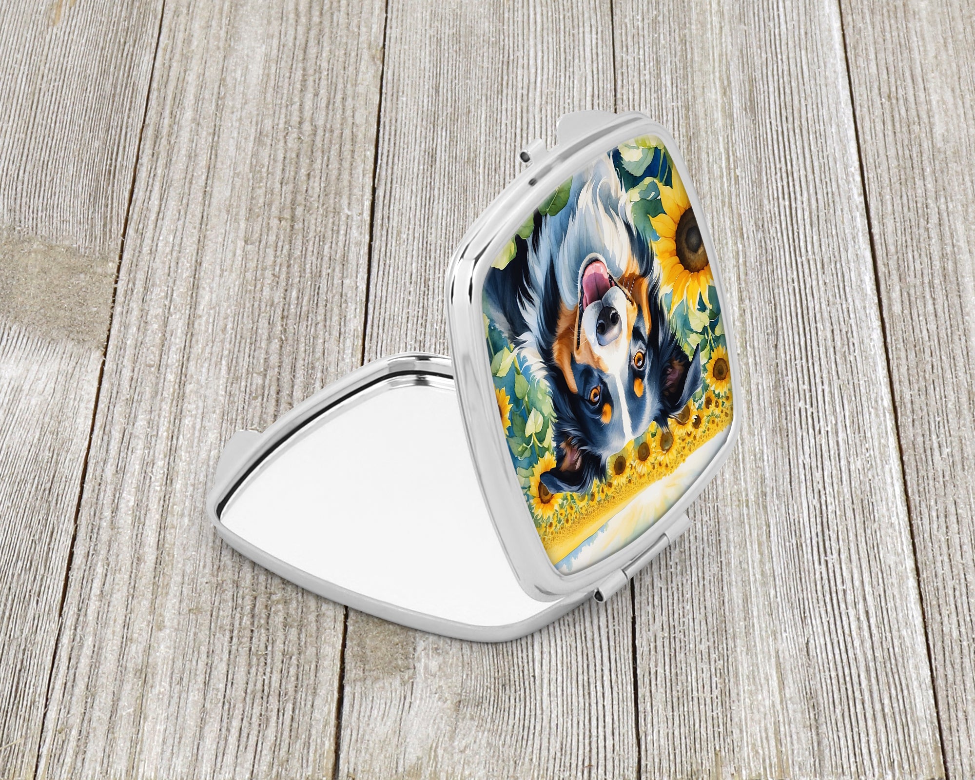 Border Collie in Sunflowers Compact Mirror