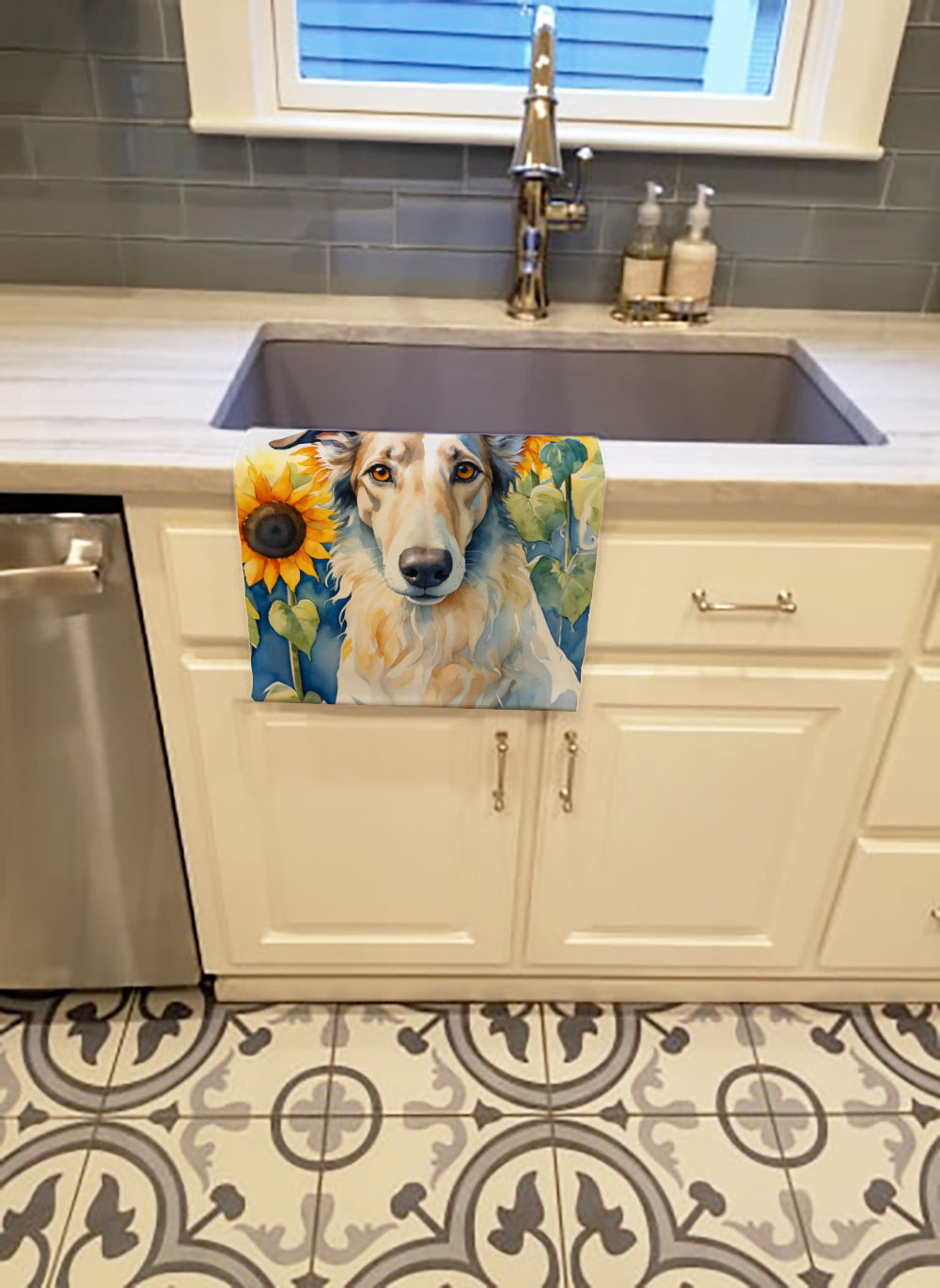 Borzoi in Sunflowers Kitchen Towel