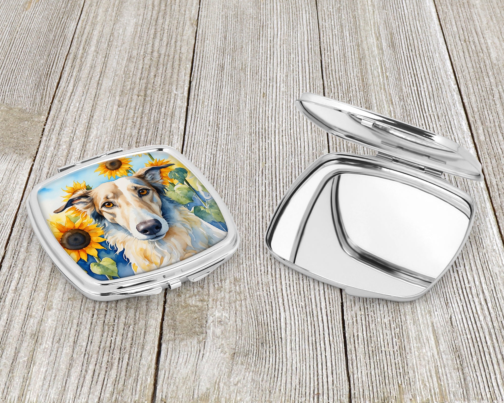 Borzoi in Sunflowers Compact Mirror