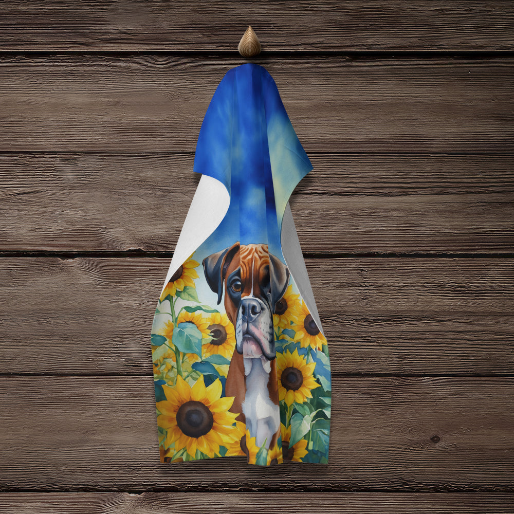 Boxer in Sunflowers Kitchen Towel