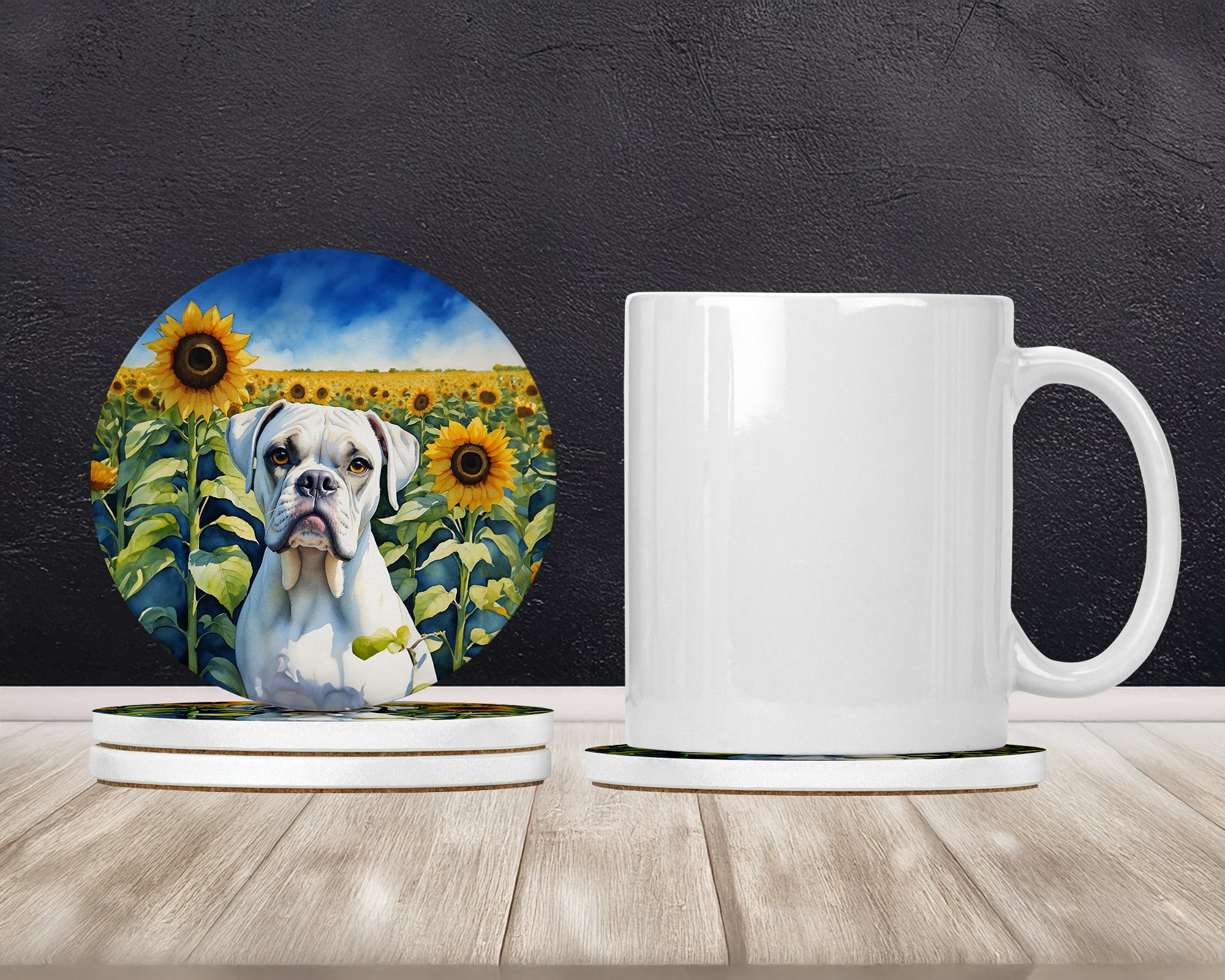 Buy this Boxer in Sunflowers Large Sandstone Coasters Pack of 4