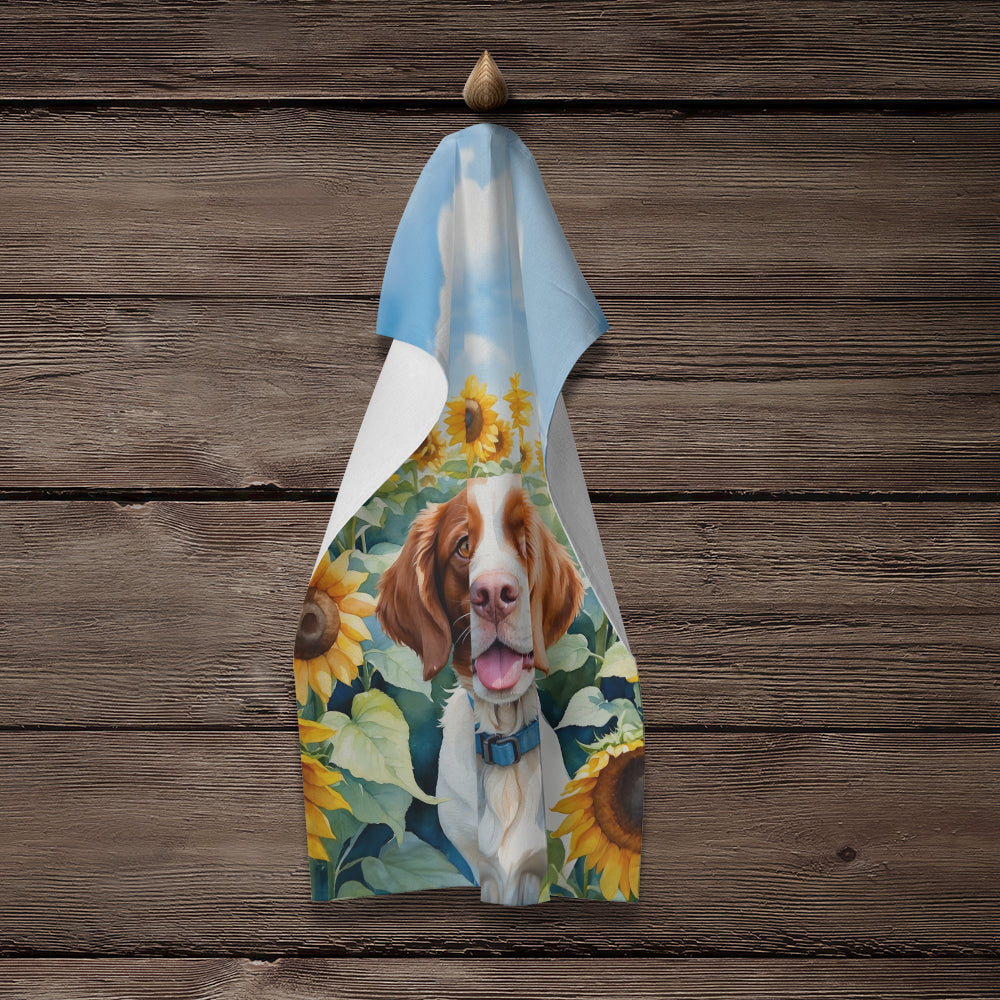 Brittany Spaniel in Sunflowers Kitchen Towel