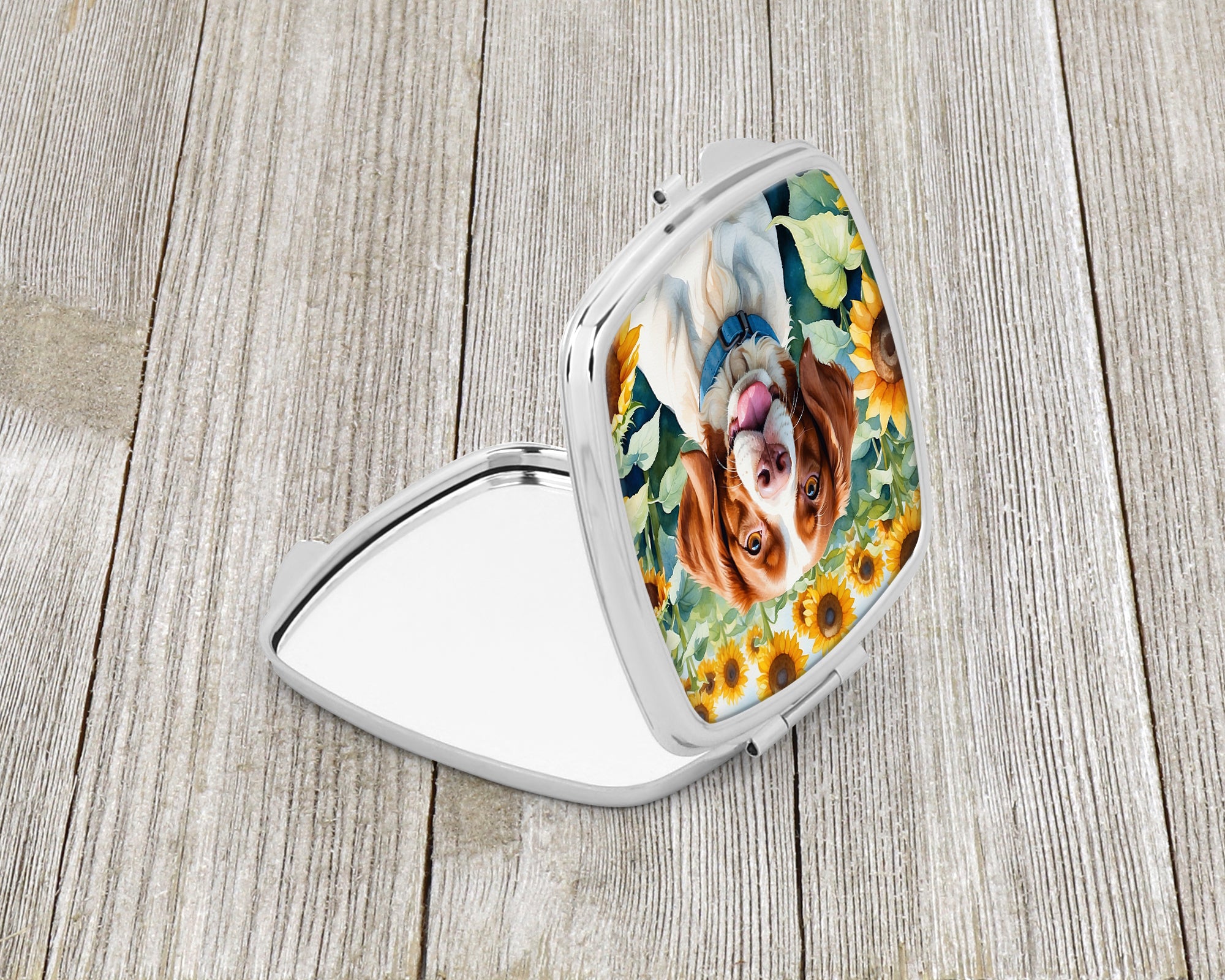 Brittany Spaniel in Sunflowers Compact Mirror