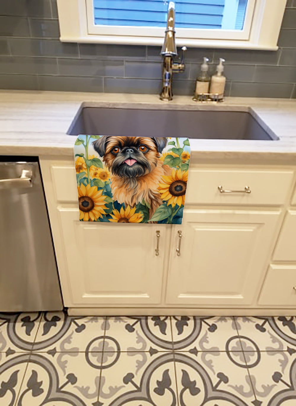 Buy this Brussels Griffon in Sunflowers Kitchen Towel