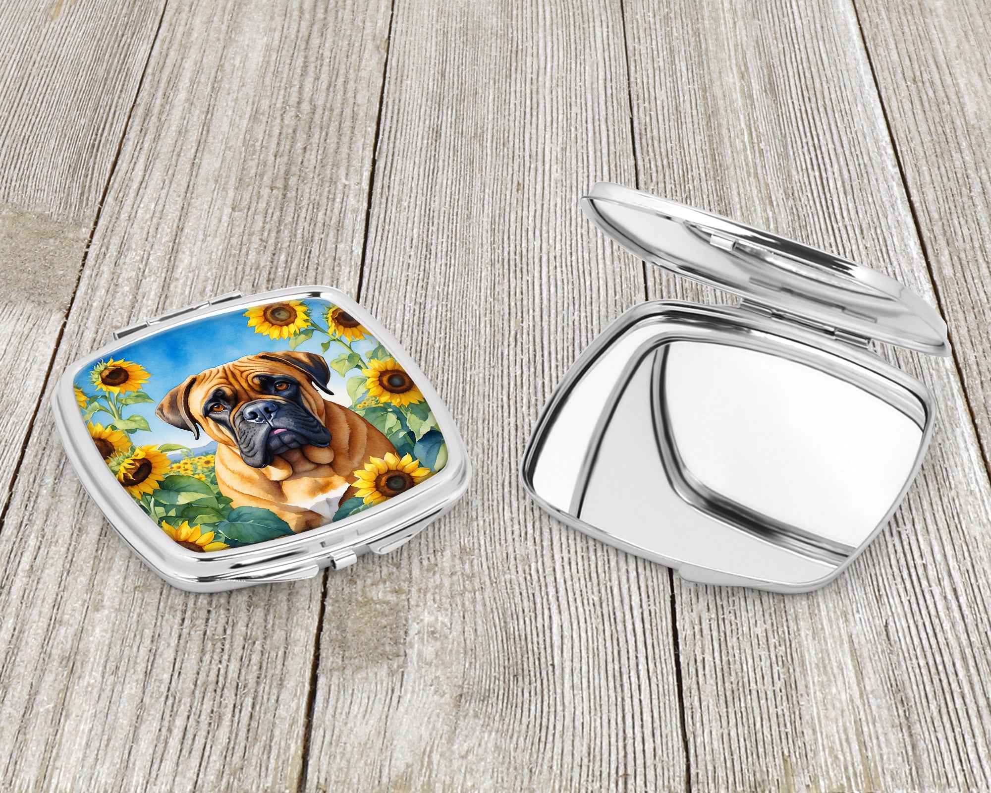 Bullmastiff in Sunflowers Compact Mirror