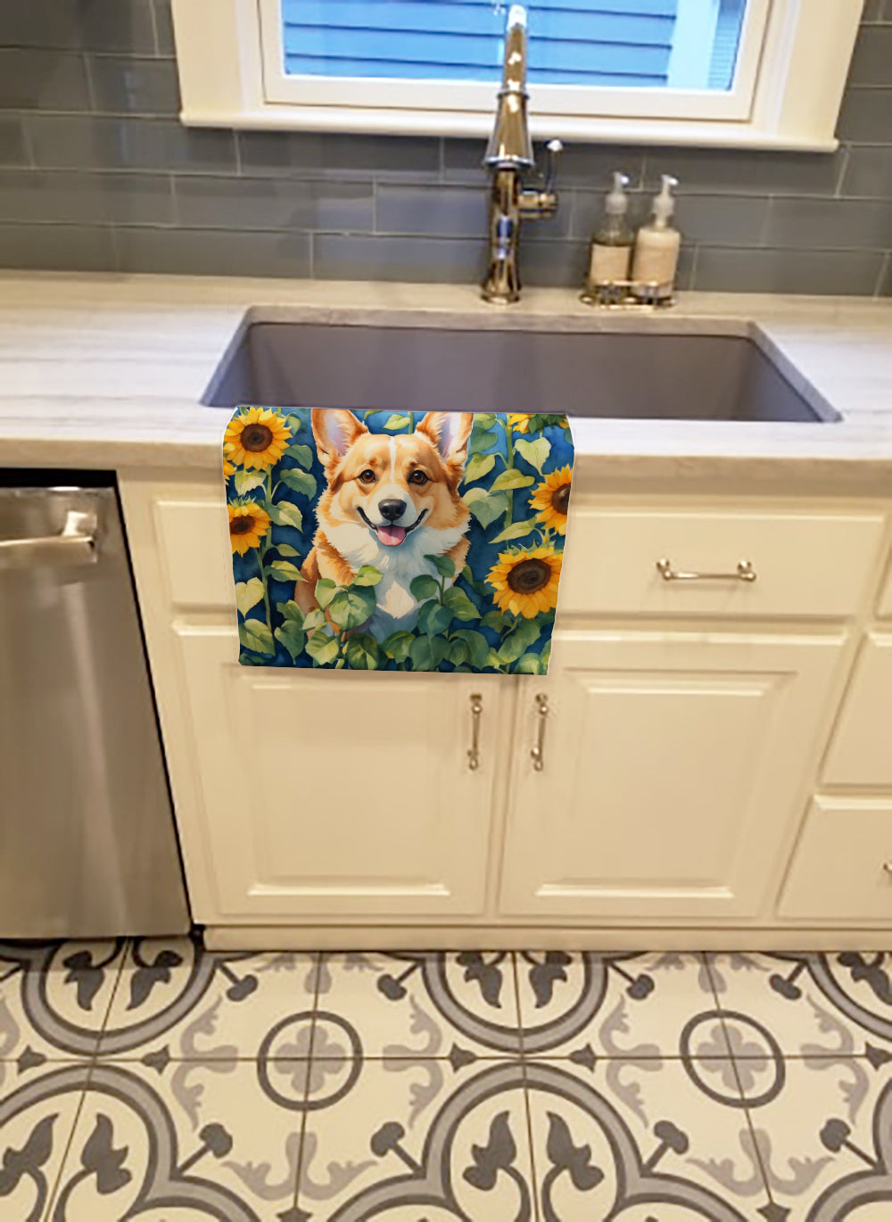 Buy this Corgi in Sunflowers Kitchen Towel