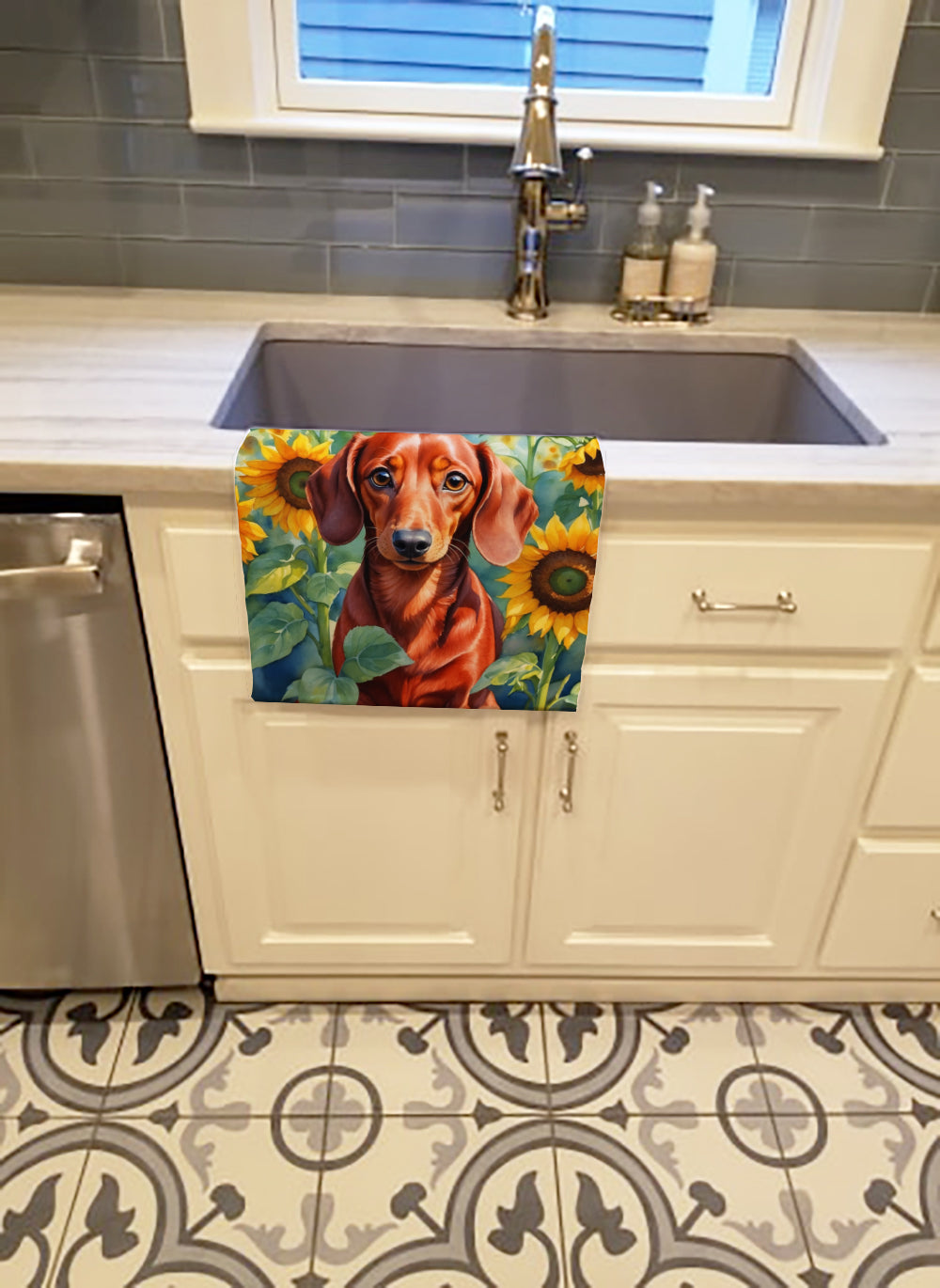 Dachshund in Sunflowers Kitchen Towel