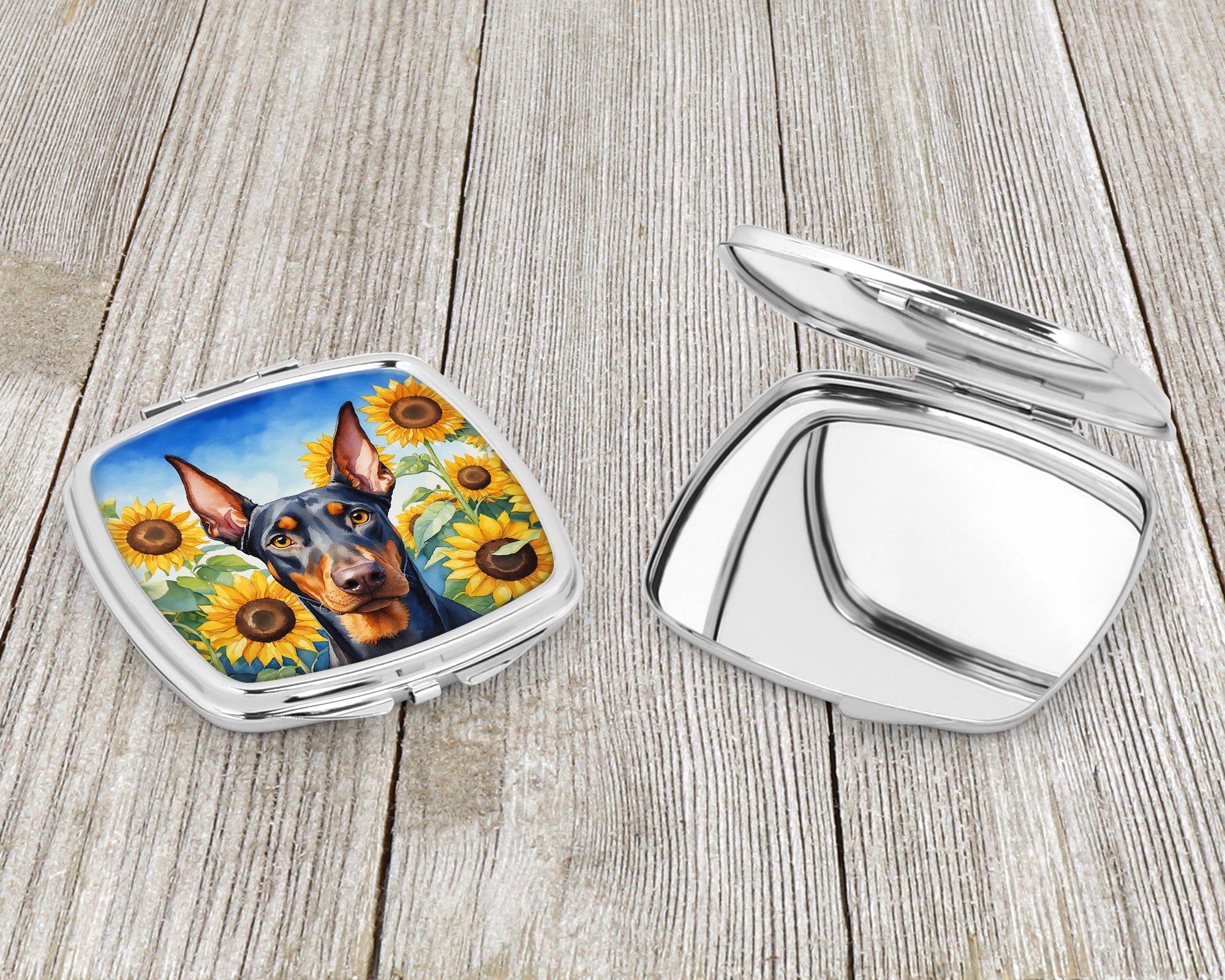 Doberman Pinscher in Sunflowers Compact Mirror