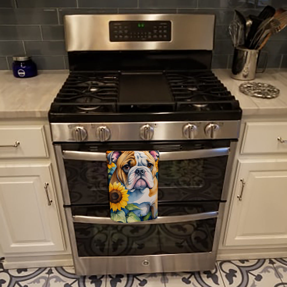 English Bulldog in Sunflowers Kitchen Towel