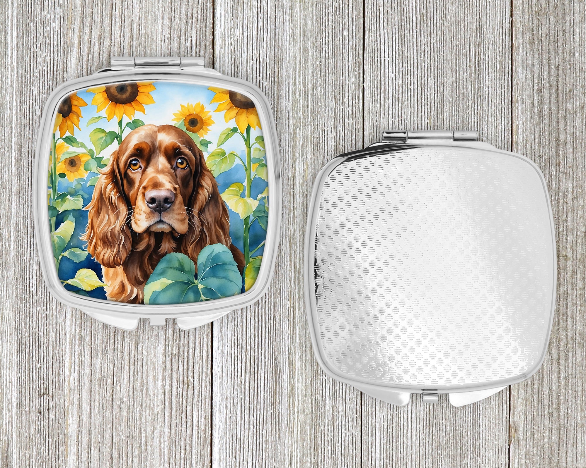 English Cocker Spaniel in Sunflowers Compact Mirror