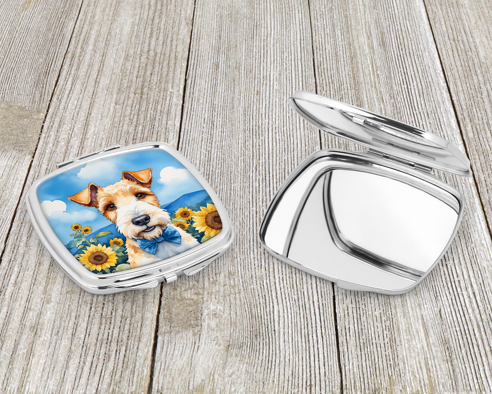 Fox Terrier in Sunflowers Compact Mirror