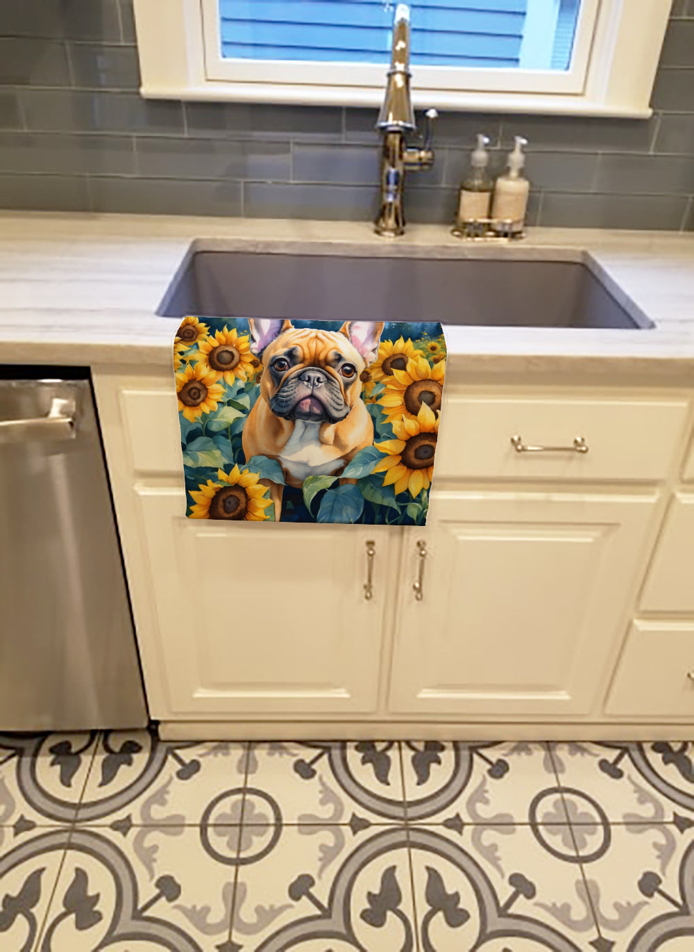 French Bulldog in Sunflowers Kitchen Towel