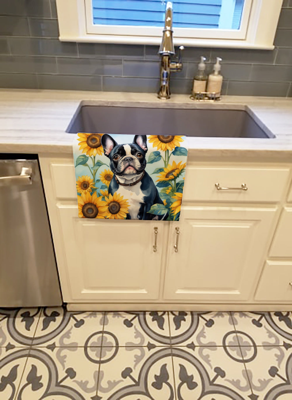 French Bulldog in Sunflowers Kitchen Towel