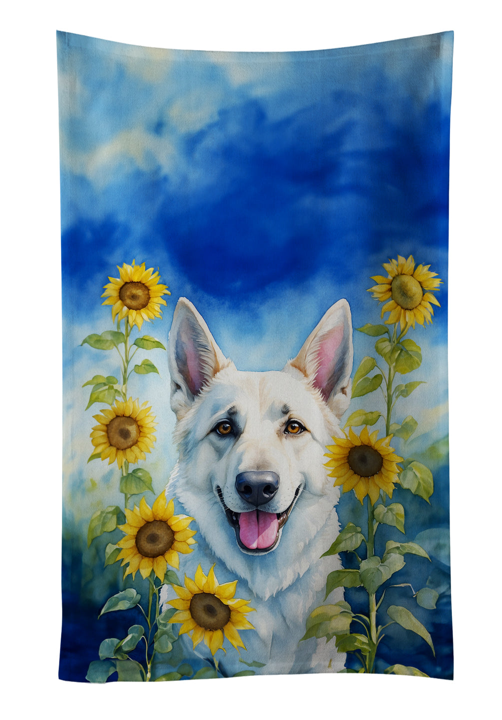 Buy this White German Shepherd in Sunflowers Kitchen Towel