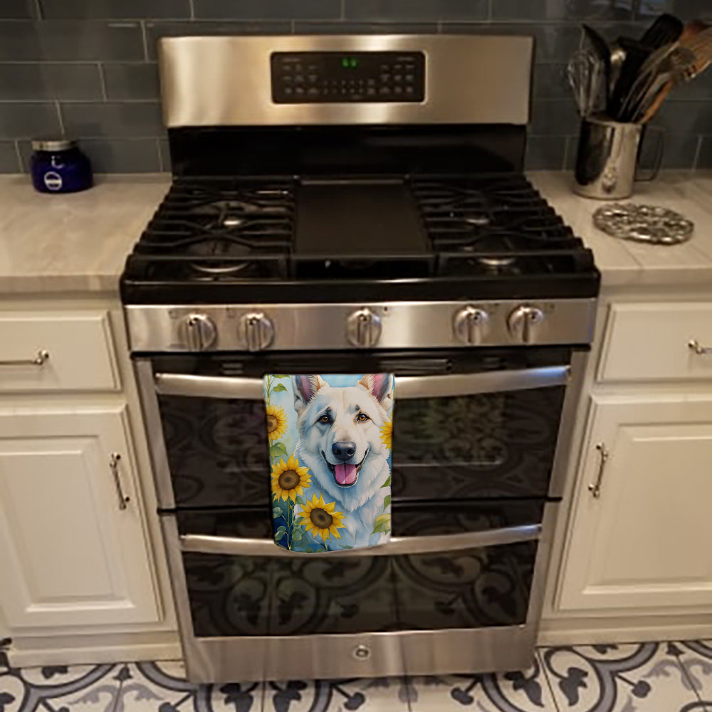 White German Shepherd in Sunflowers Kitchen Towel