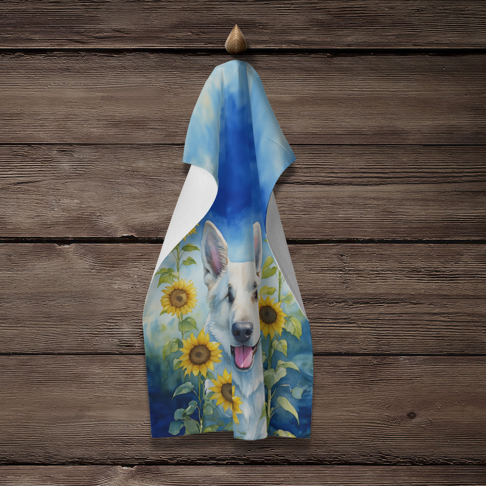 White German Shepherd in Sunflowers Kitchen Towel