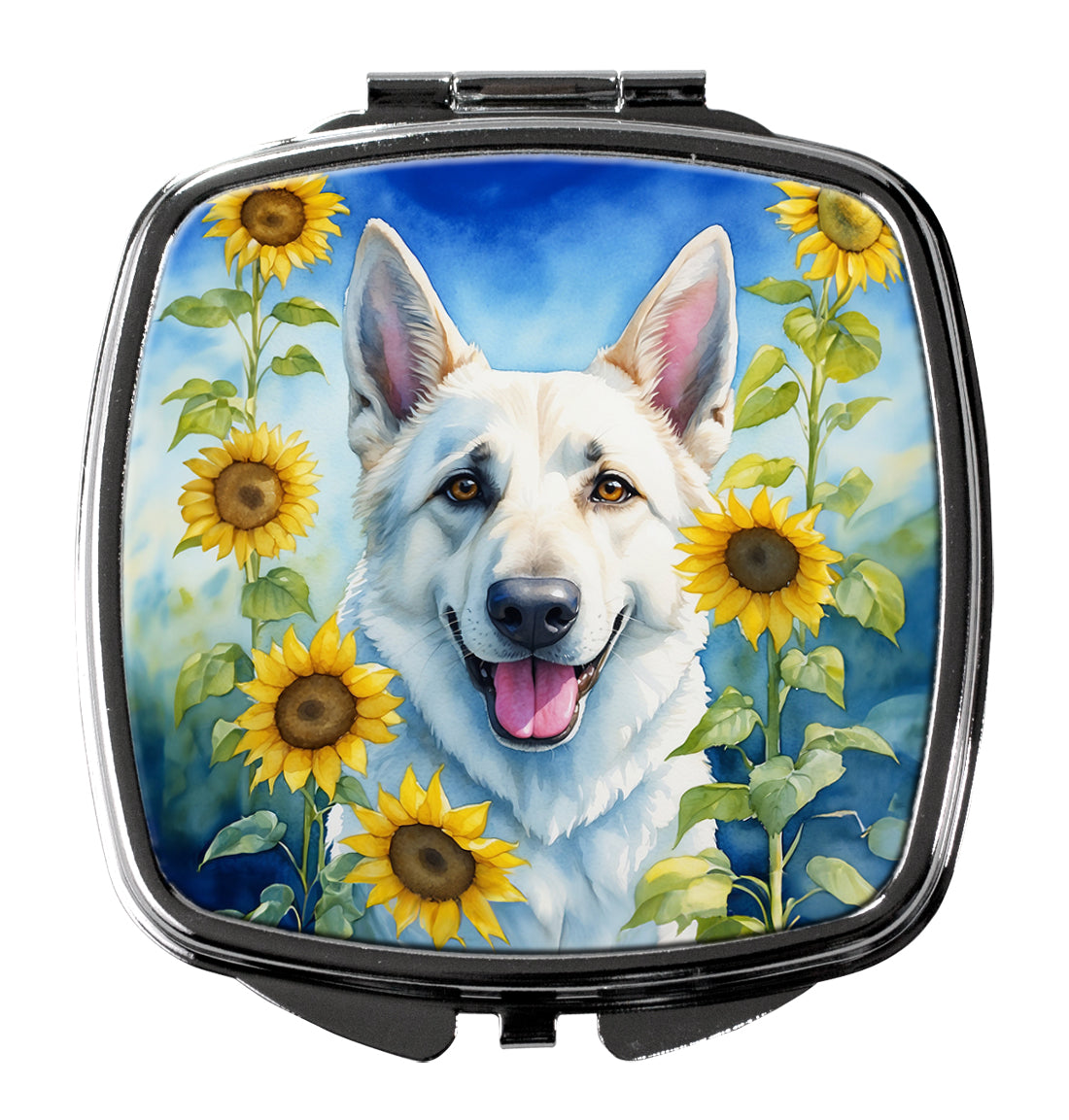 Buy this White German Shepherd in Sunflowers Compact Mirror