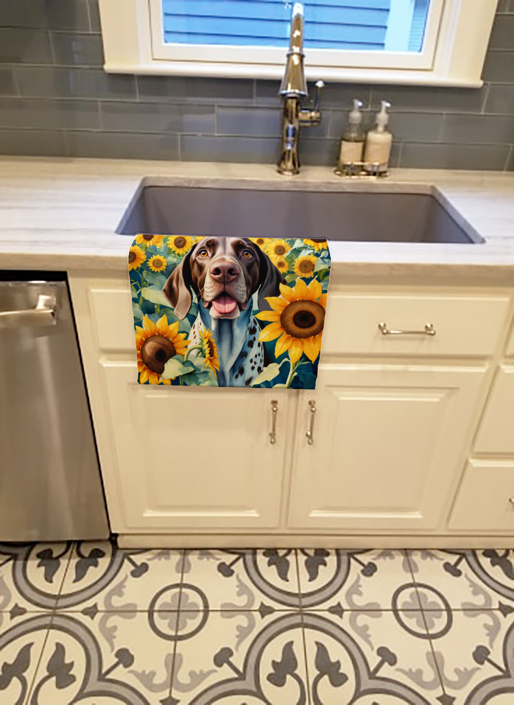 Buy this German Shorthaired Pointer in Sunflowers Kitchen Towel