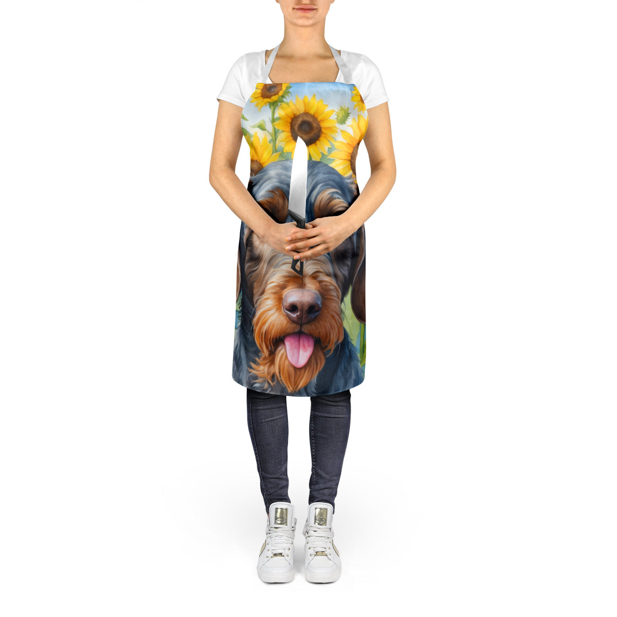 German Wirehaired Pointer in Sunflowers Apron