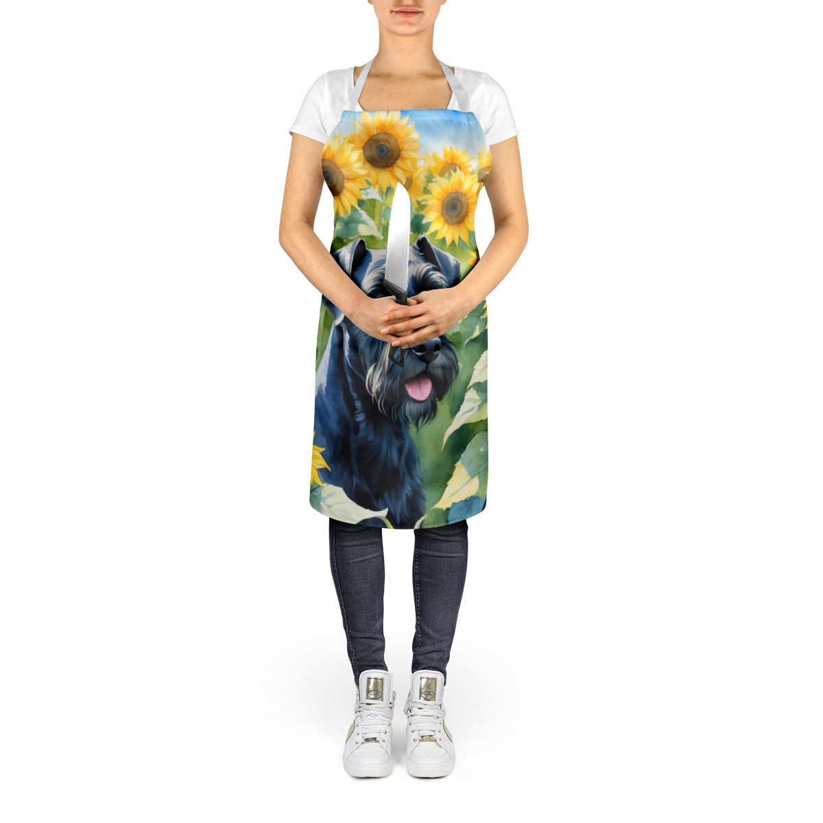 Giant Schnauzer in Sunflowers Apron