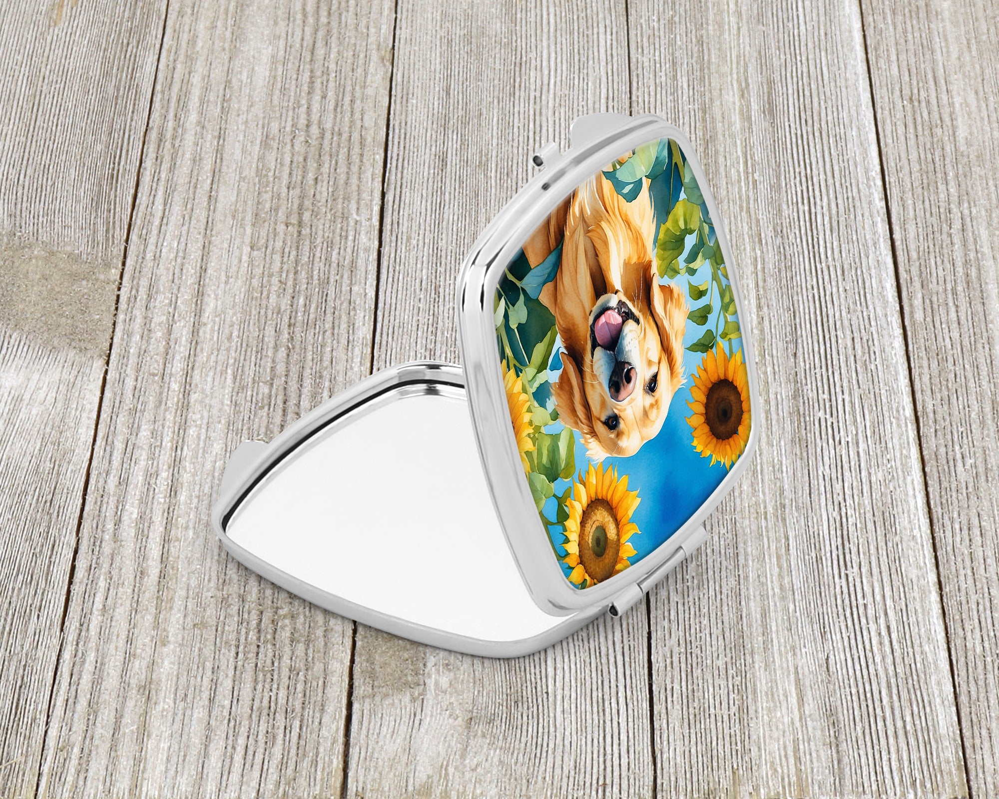 Golden Retriever in Sunflowers Compact Mirror