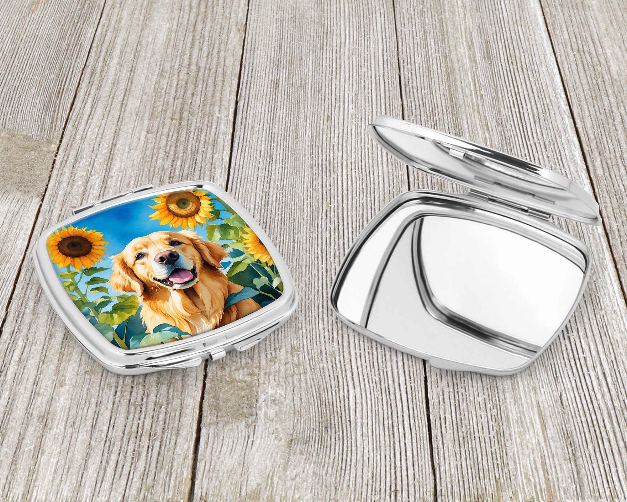 Golden Retriever in Sunflowers Compact Mirror