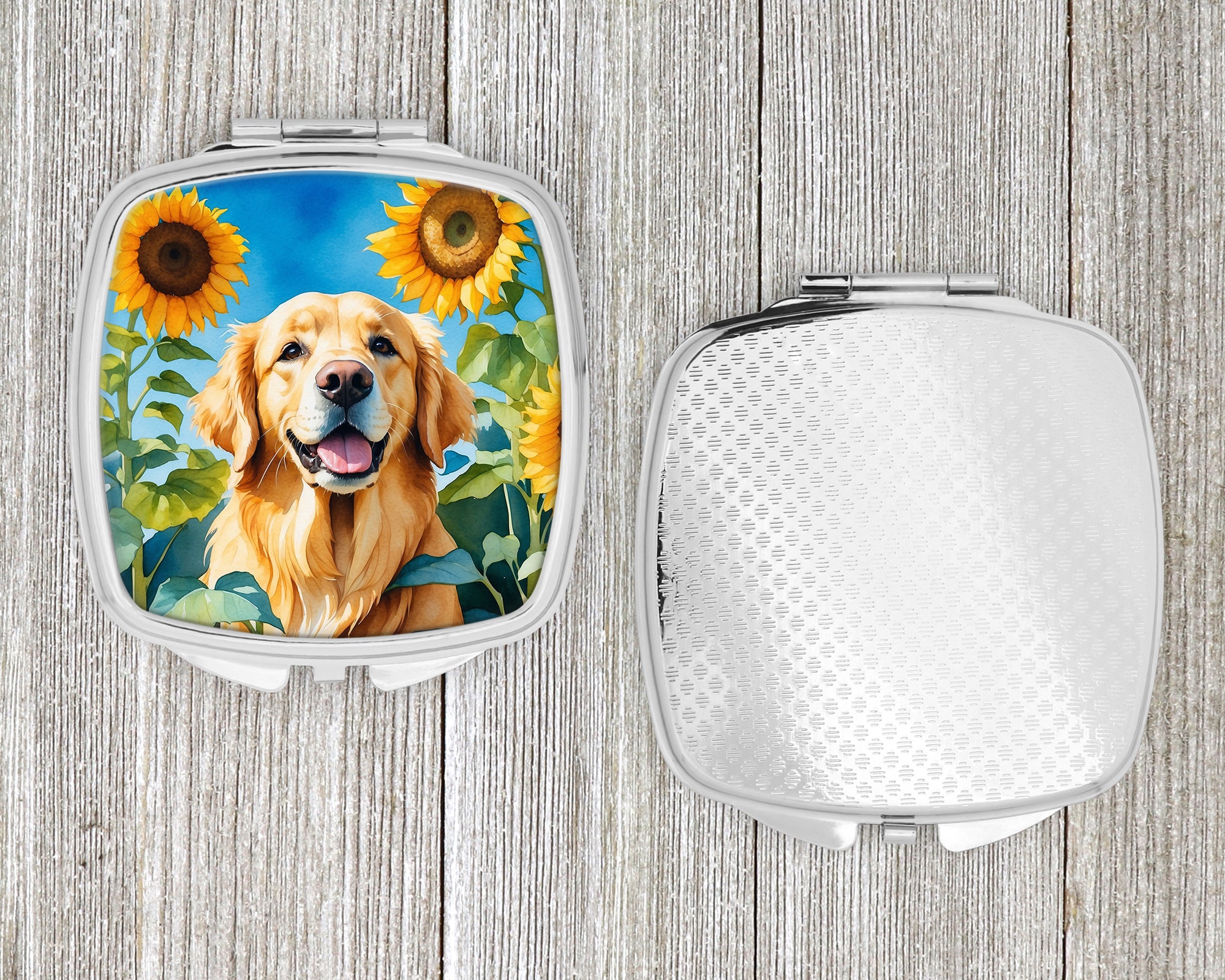 Golden Retriever in Sunflowers Compact Mirror