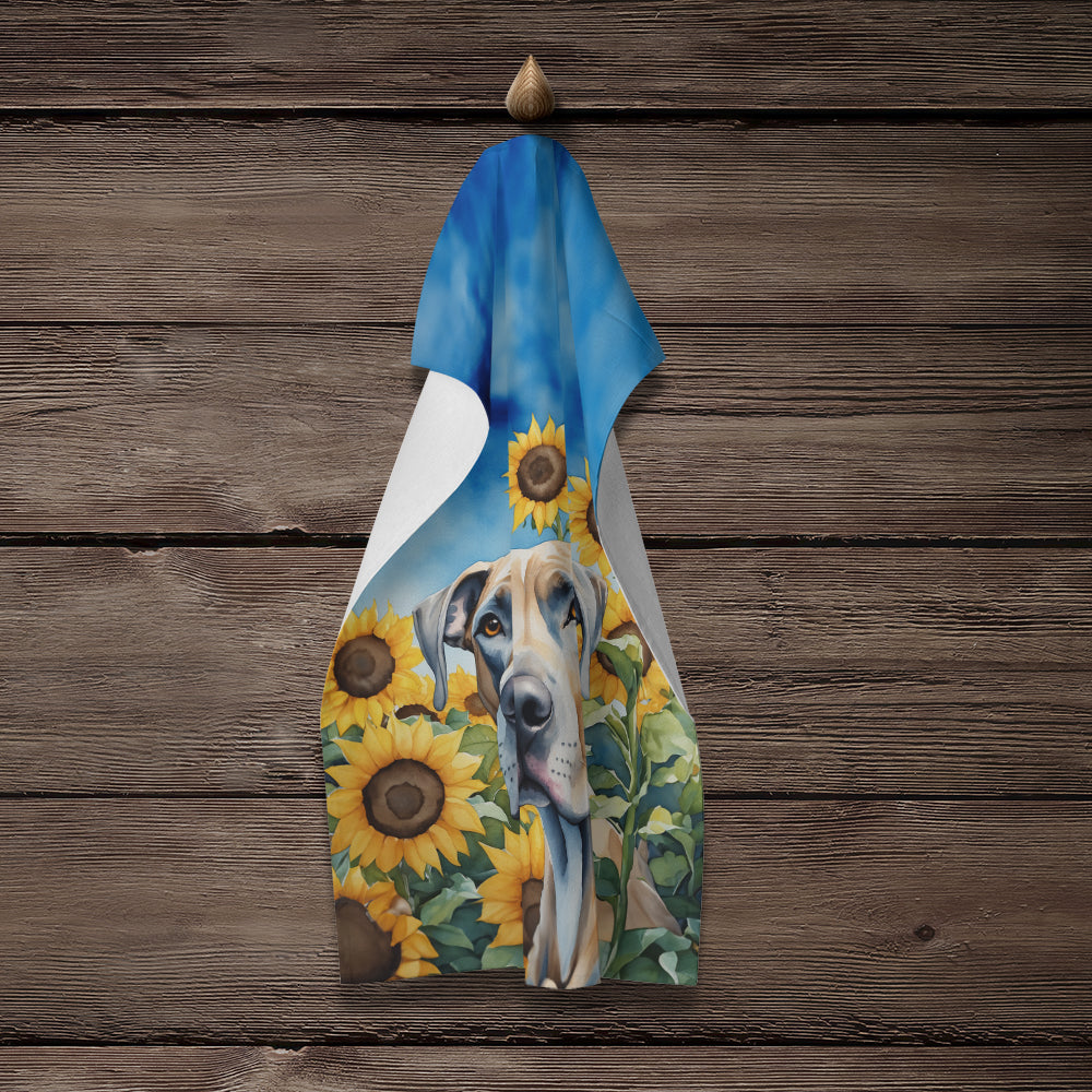 Great Dane in Sunflowers Kitchen Towel