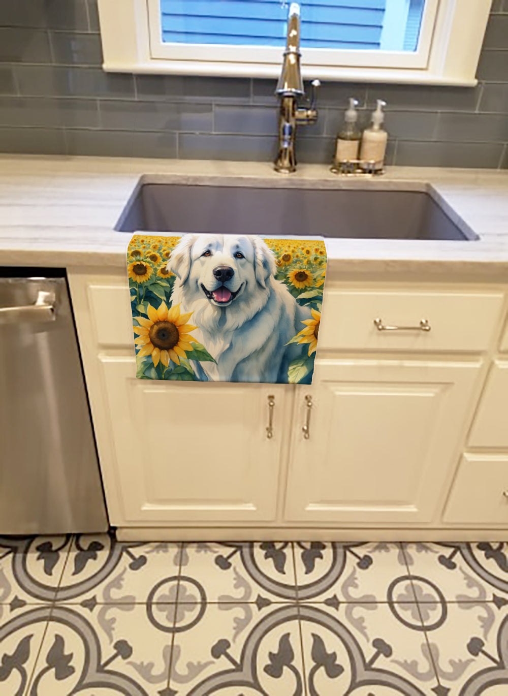 Great Pyrenees in Sunflowers Kitchen Towel