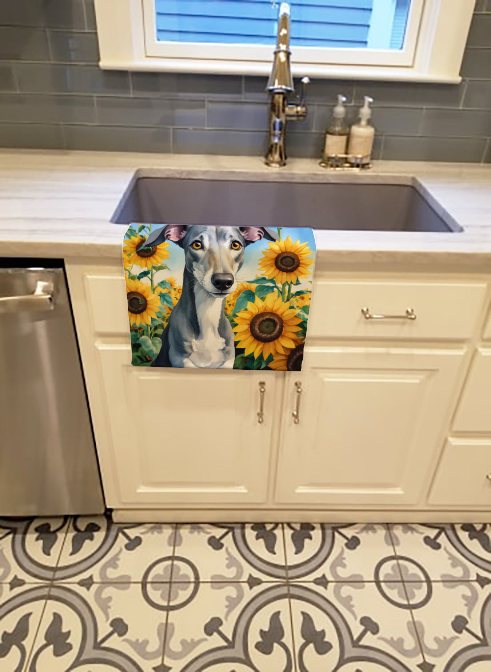 Greyhound in Sunflowers Kitchen Towel