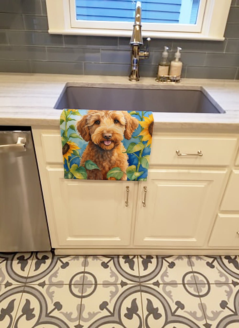 Buy this Labradoodle in Sunflowers Kitchen Towel