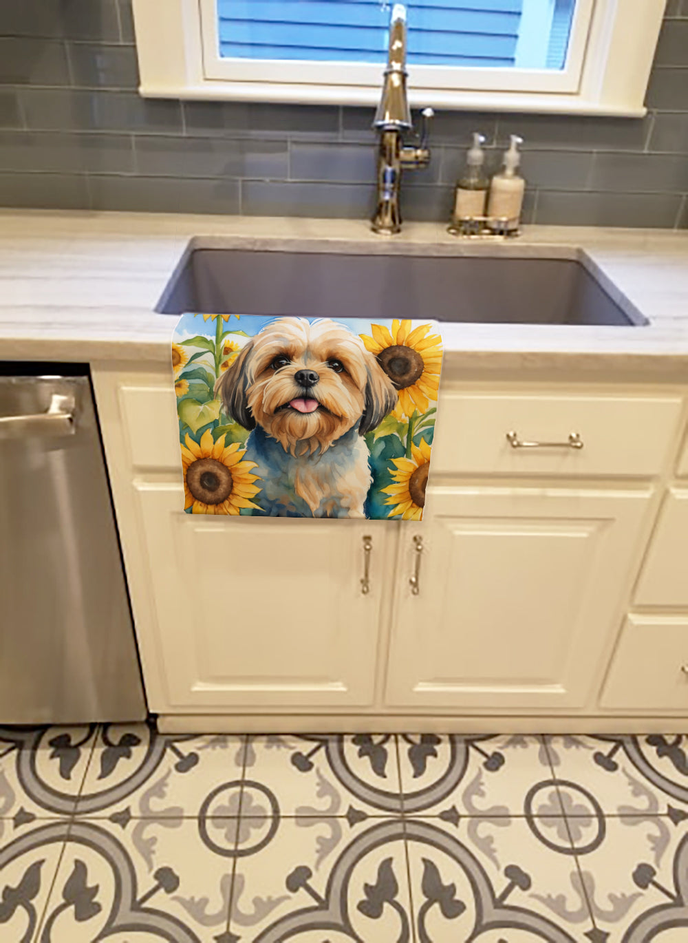 Buy this Lhasa Apso in Sunflowers Kitchen Towel