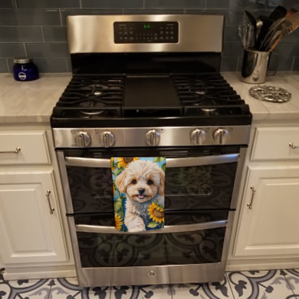 Maltipoo in Sunflowers Kitchen Towel