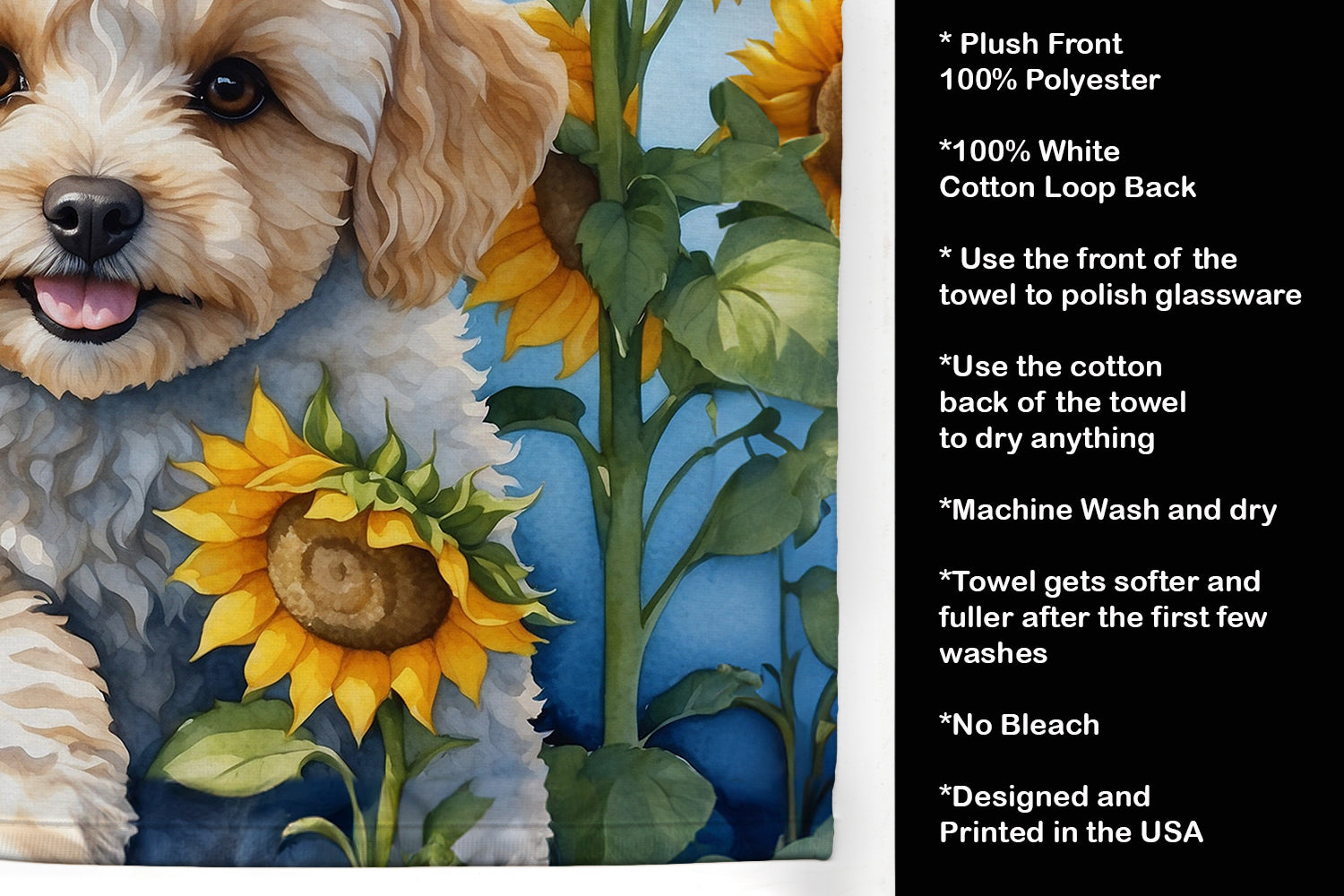 Maltipoo in Sunflowers Kitchen Towel